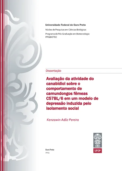 Capa da dissertação de mestrado de Kenzawin Adliz Pereira, UFOP, 2023